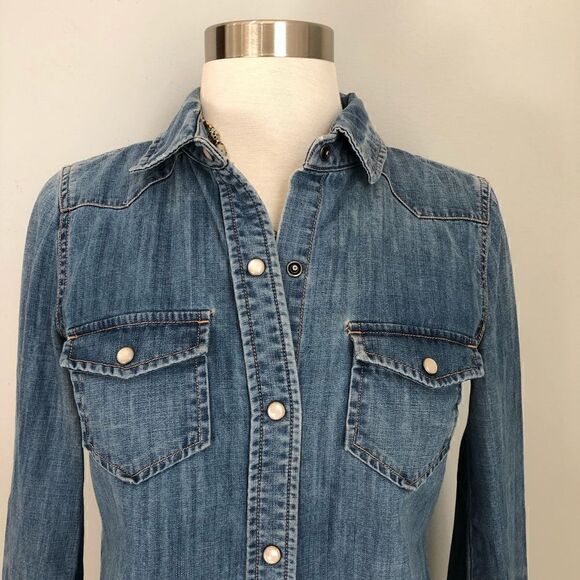 J. Crew Chambray Denim Button Down Top Shirt Women's Size XXS Pocket - Picture 5 of 8